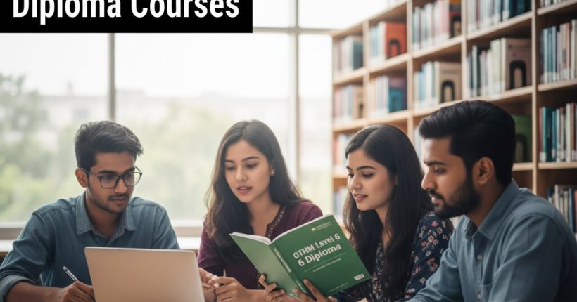 Bangladeshi student holding diploma certificate with UK university visuals in background, symbolising OTHM Level 6 fast-track to UK Master’s degree.