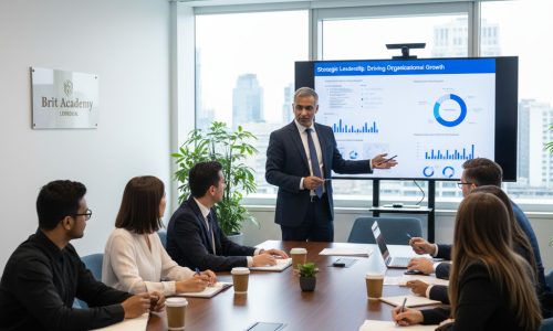 Professionals in a corporate training environment studying for the OTHM Level 7 Diploma in Strategic Management and Leadership at Brit Academy London.